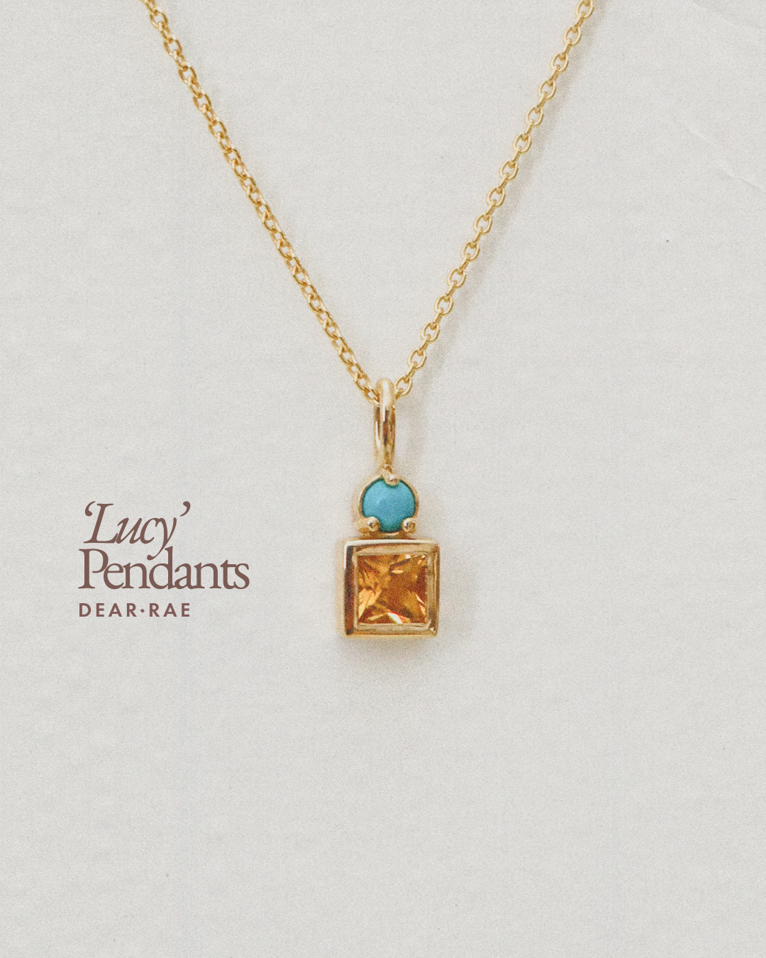 Citrine and Turquoise Charm with adjustable chain in YG