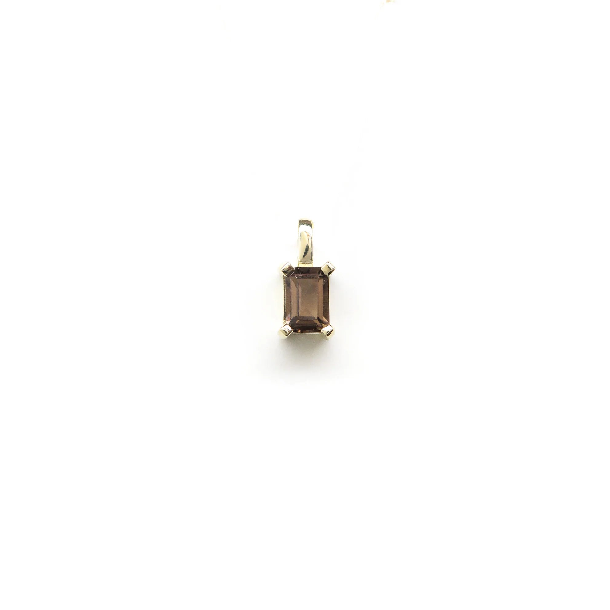 Four Claw Emerald Cut Smokey Quartz in YG