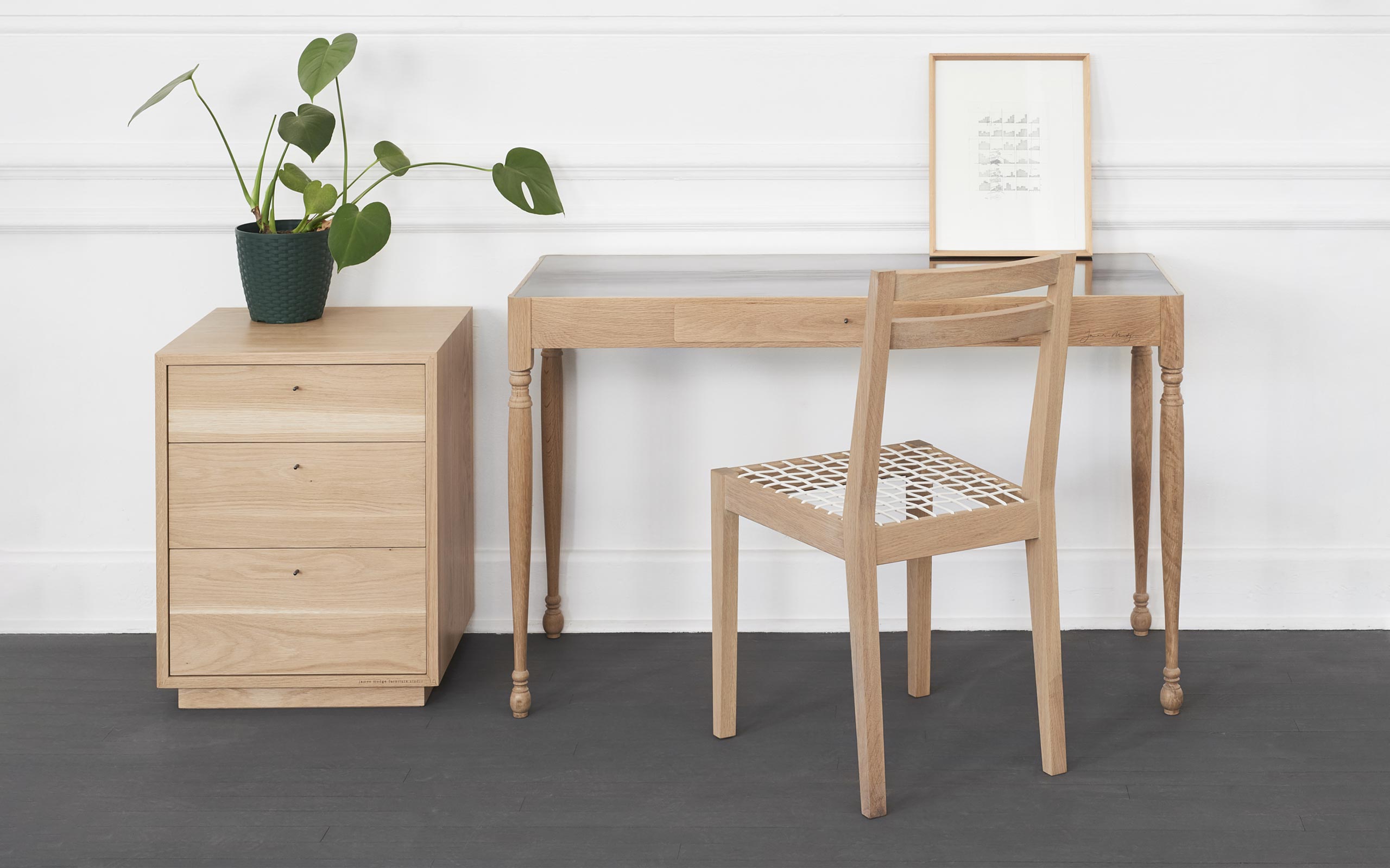 BRASS TOP desk tapered legs | 120cm length | 1 drawer
