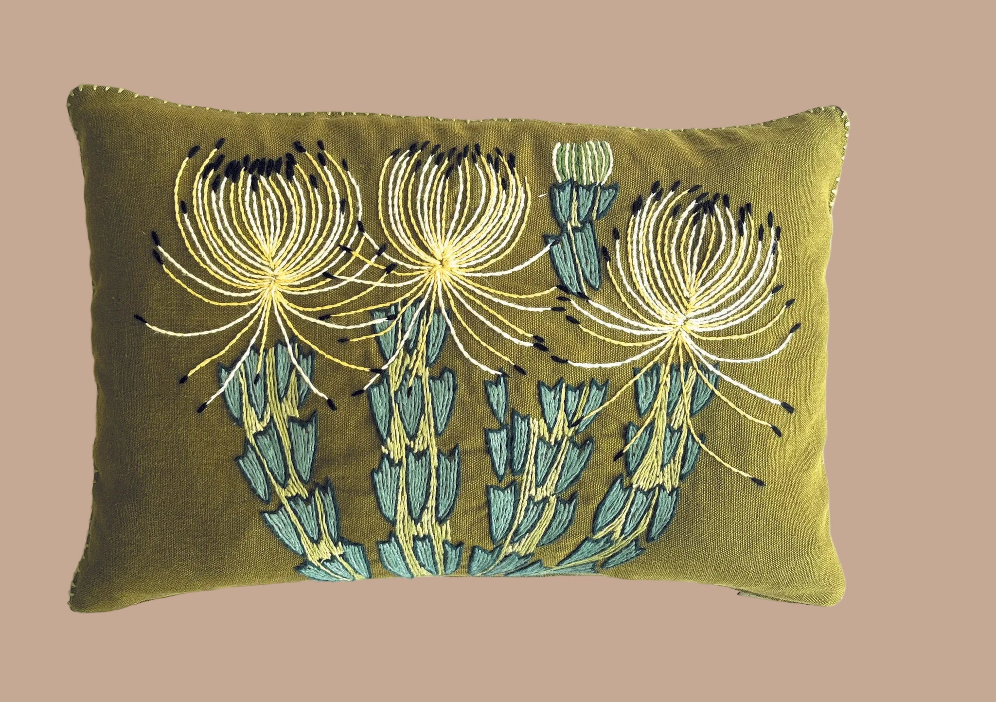 YELLOW ROCKET PINCUSHION scatter cushion linen