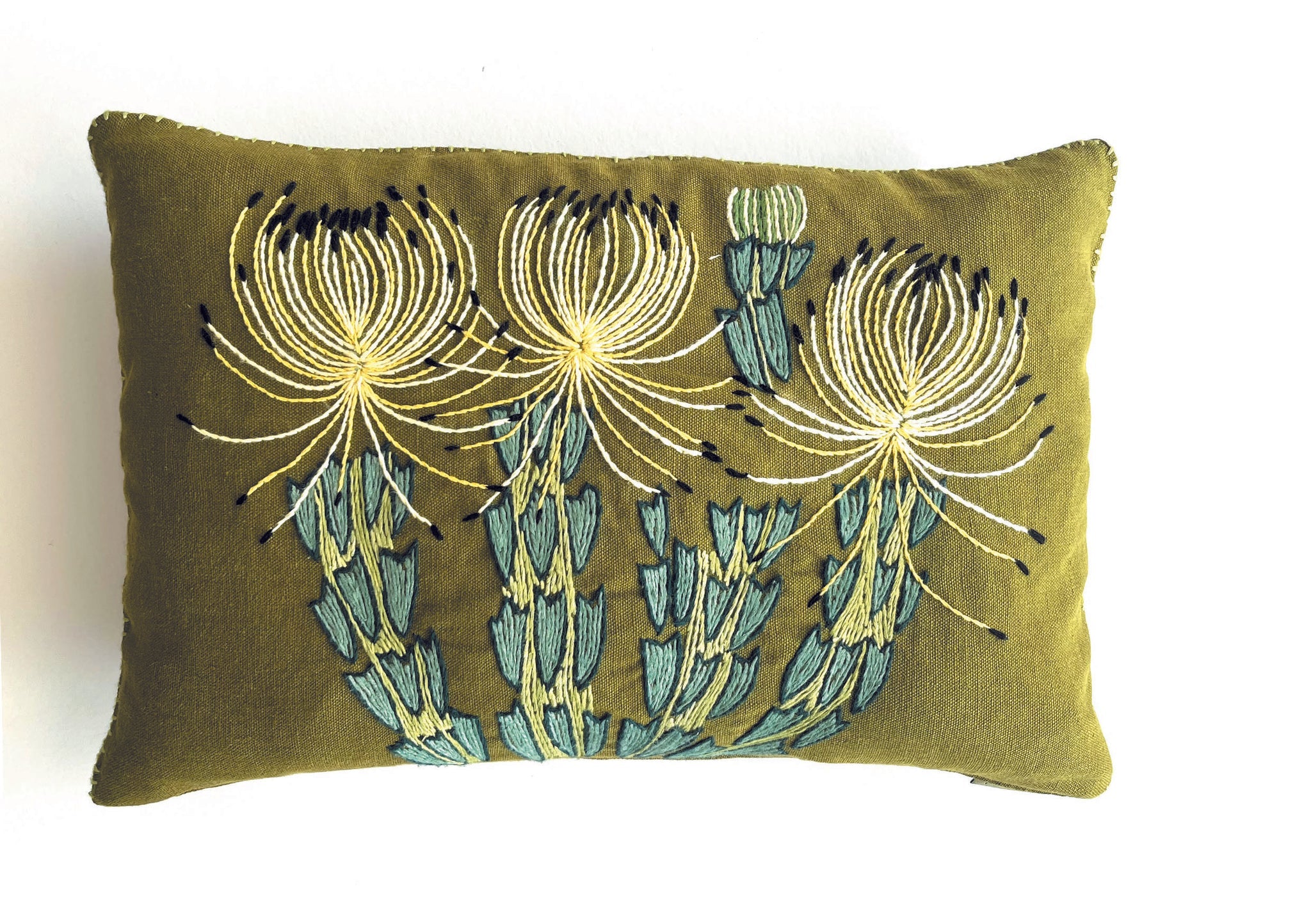 YELLOW ROCKET PINCUSHION scatter cushion linen