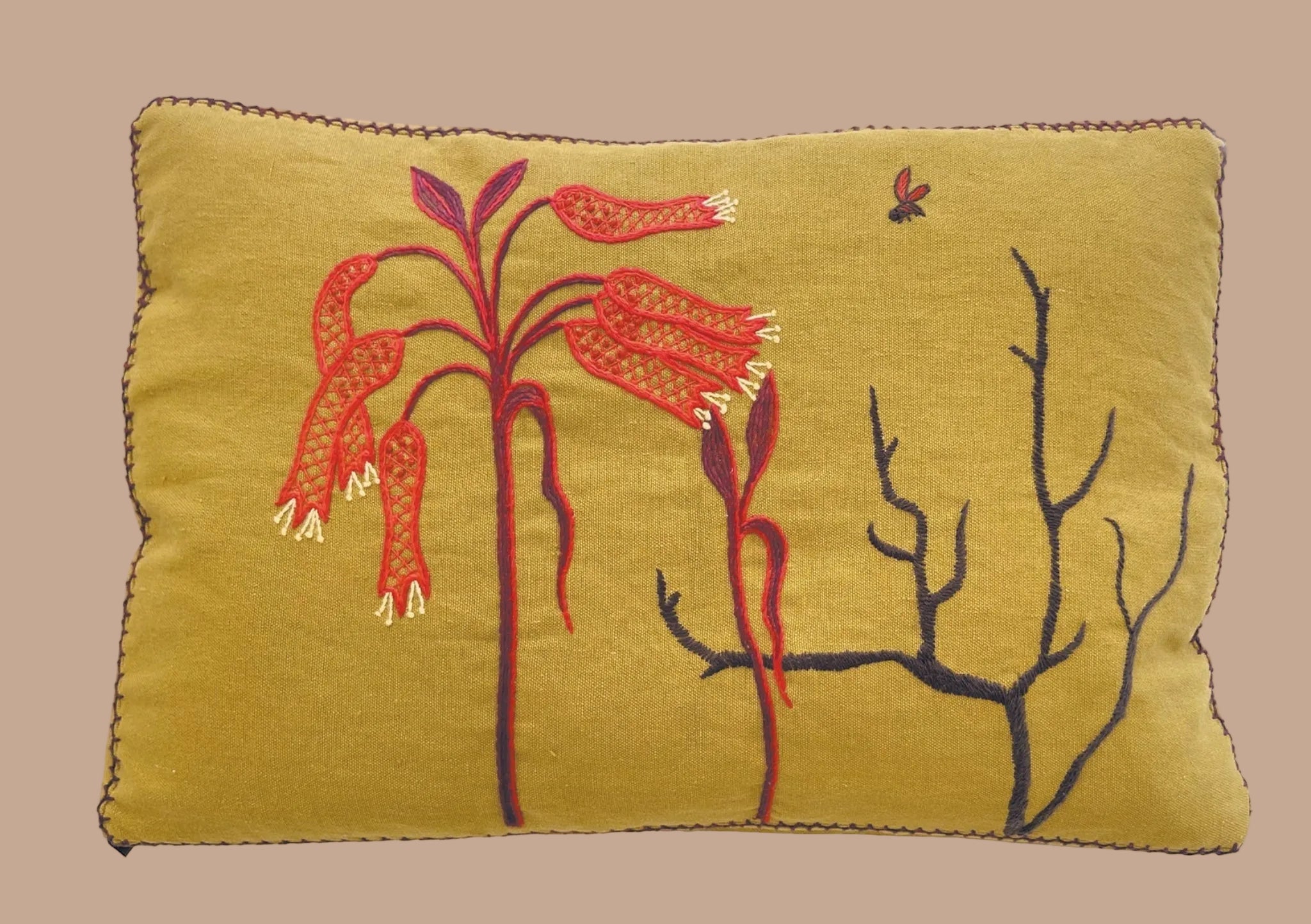 FIRE LILY box cushion linen